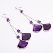 Natural Purple Amethyst Drop/Dangle Fine Gemstone Earrings 