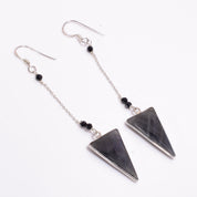 Natural Dark Gray Labradorite Drop/Dangle Fine Gemstone Earrings 