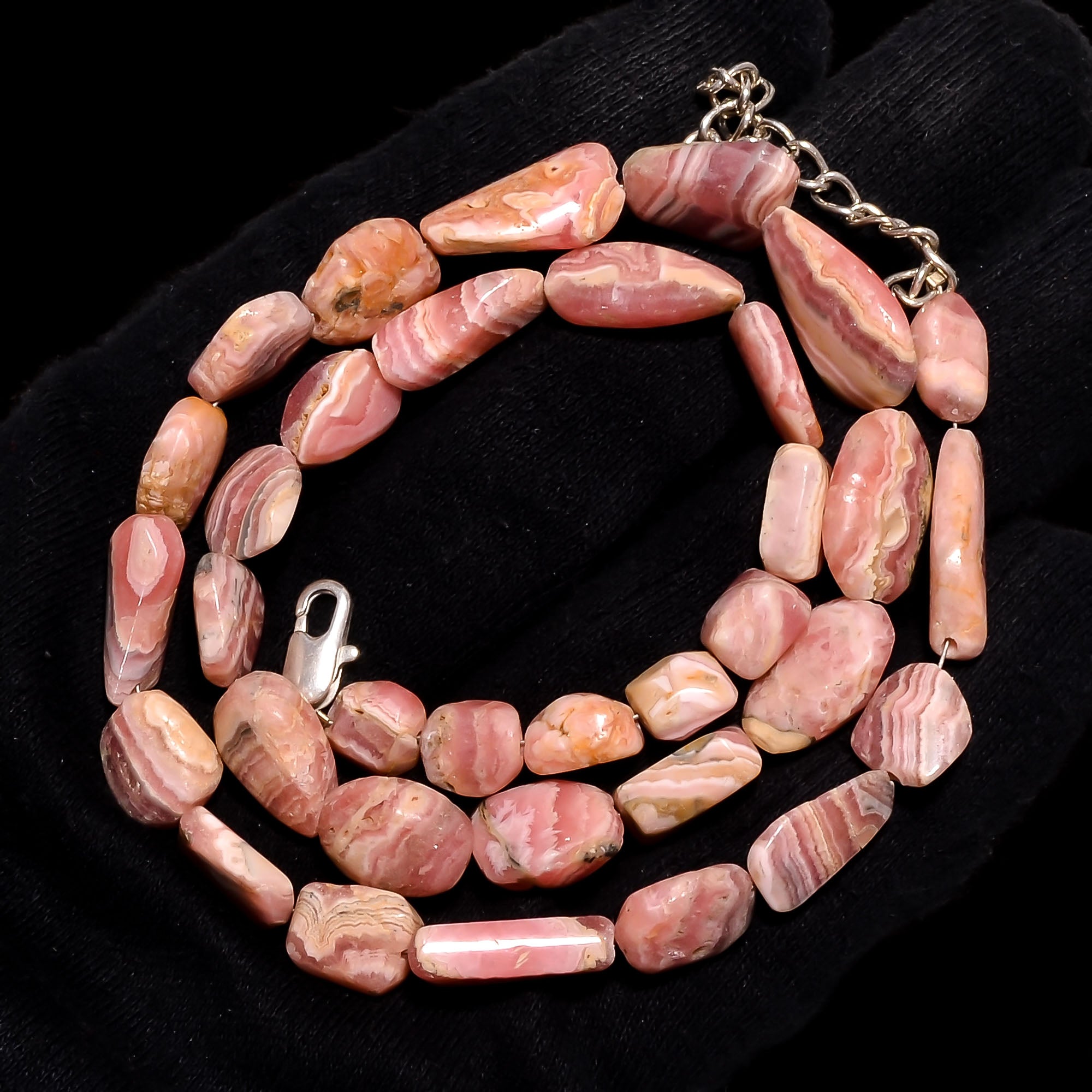 Natural Red Rhodochrosite Beaded Fine Gemstone Necklace 