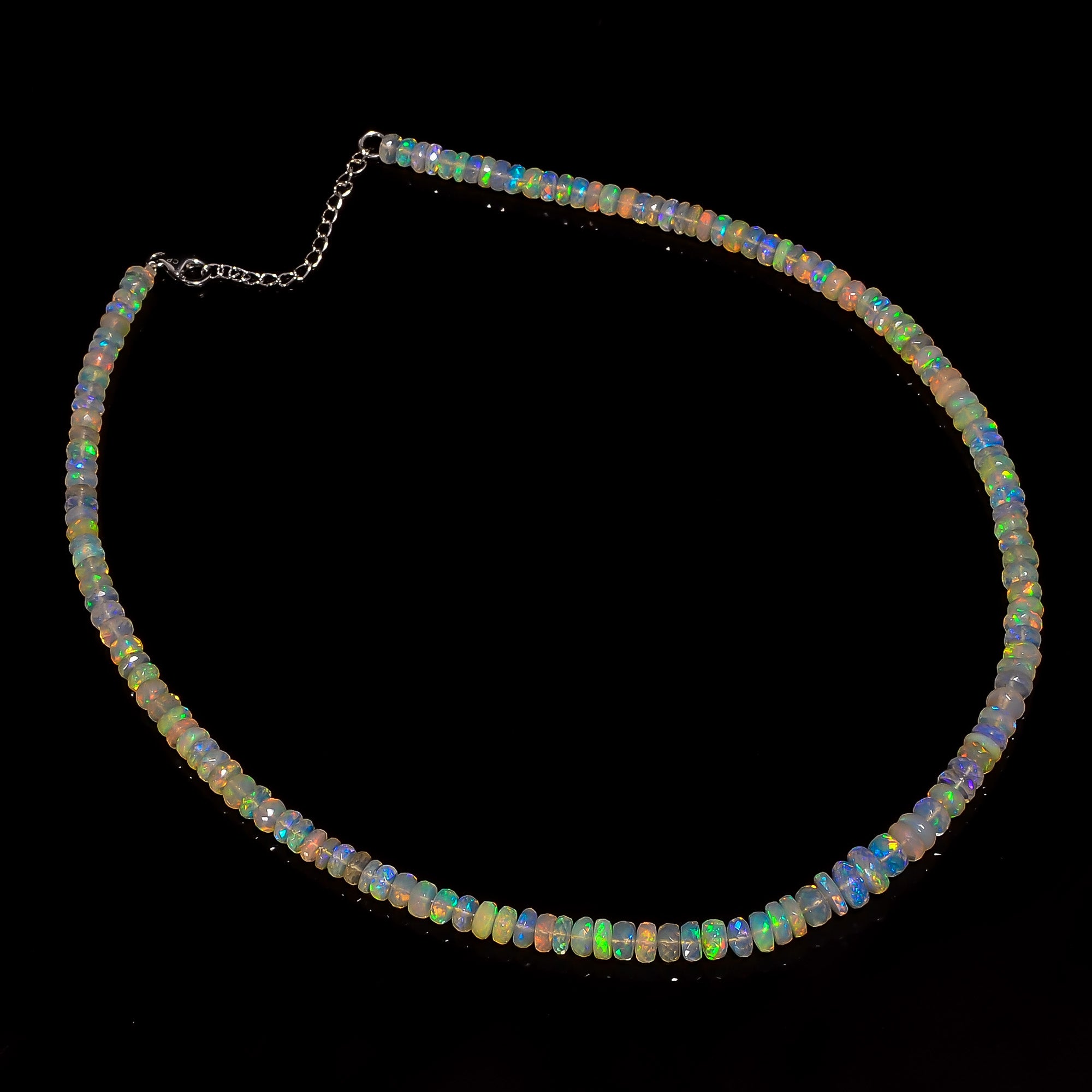 Natural White Ethiopian Opal Beaded Fine Gemstone Necklace 