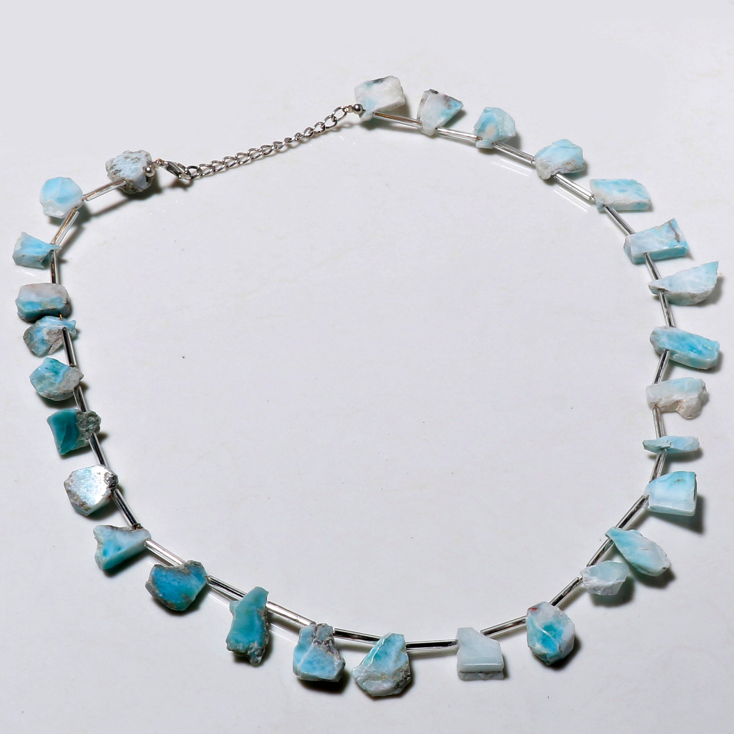 Natural Sky Blue Larimar Beaded Fine Gemstone Necklace 