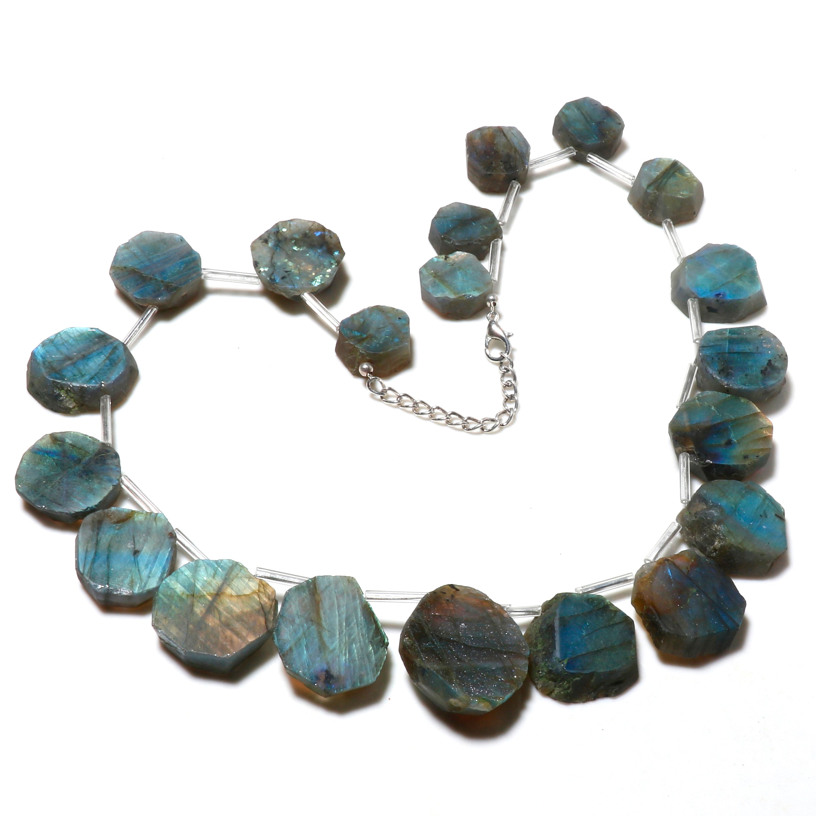 Natural Dark Gray Labradorite Beaded Fine Gemstone Necklace 