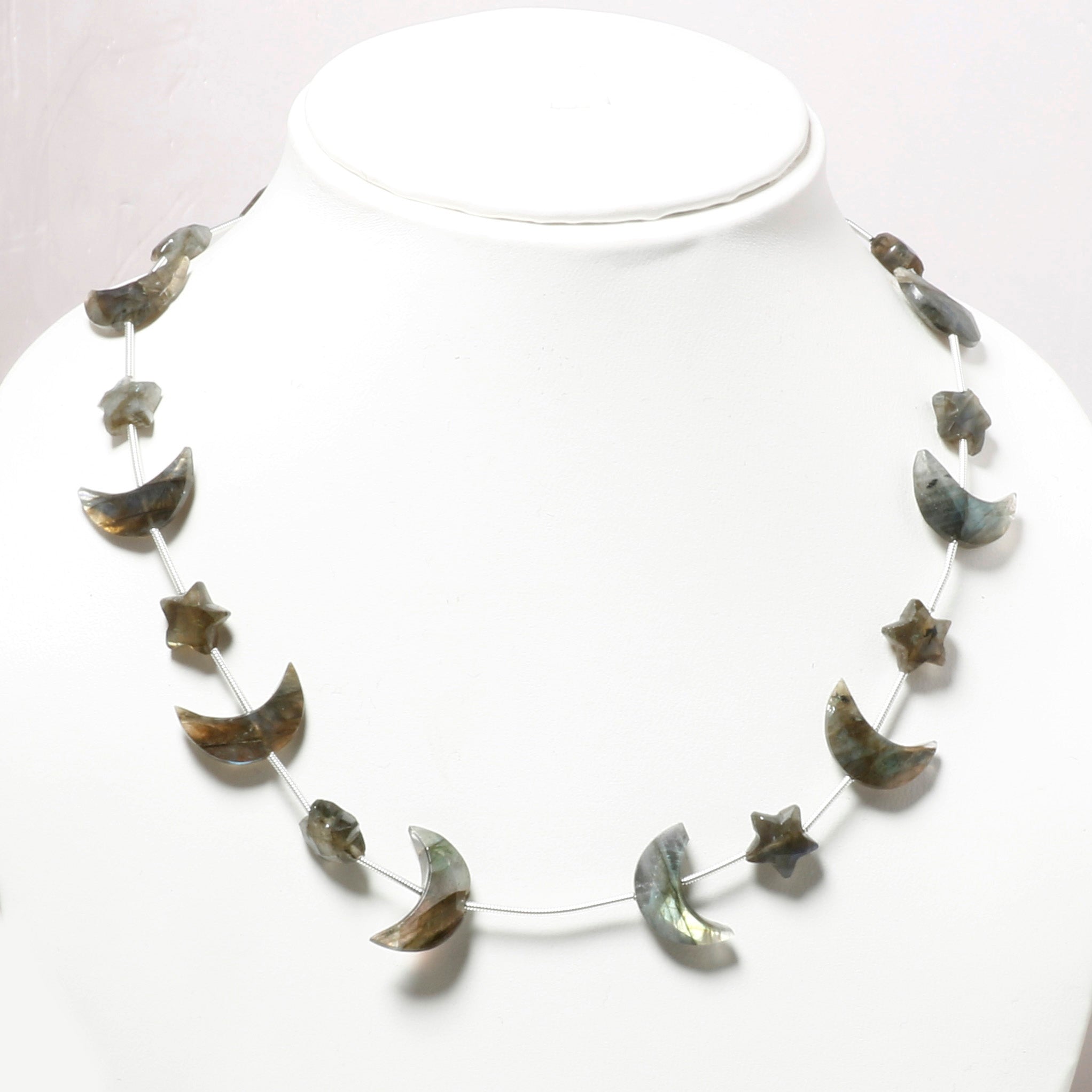 Natural Dark Gray Labradorite Beaded Fine Gemstone Necklace 