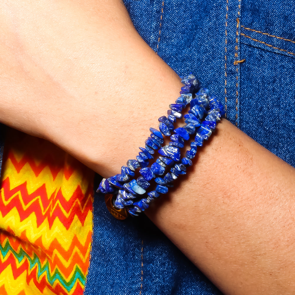 Natural Blue Lapis Lazuli Beaded Fine Gemstone Bracelet 