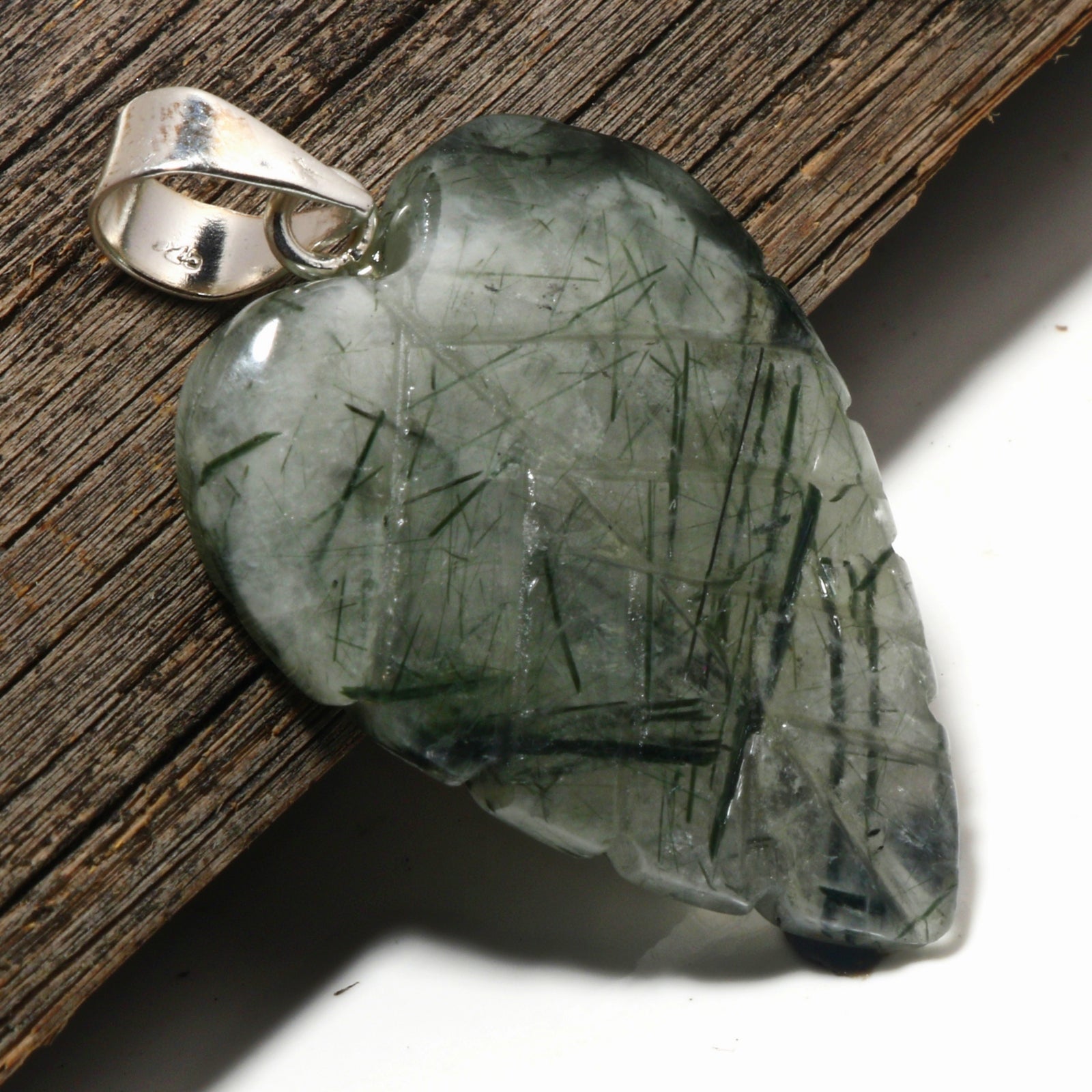 Natural White Tourmalinated Quartz Pendant Fine Gemstone Pendant 