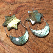 Natural Dark Gray Labradorite Drop/Dangle Fine Gemstone Earrings 