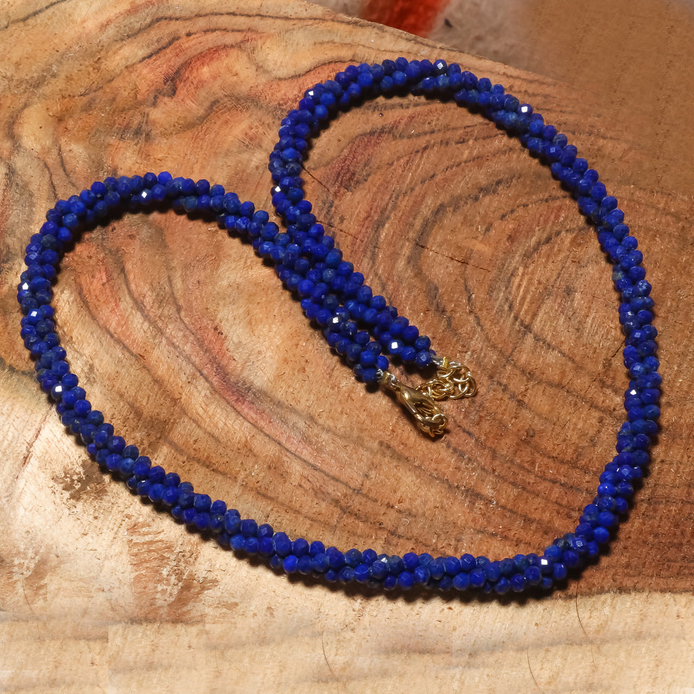 Natural Black Lapis Lazuli Beaded Fine Gemstone Necklace 