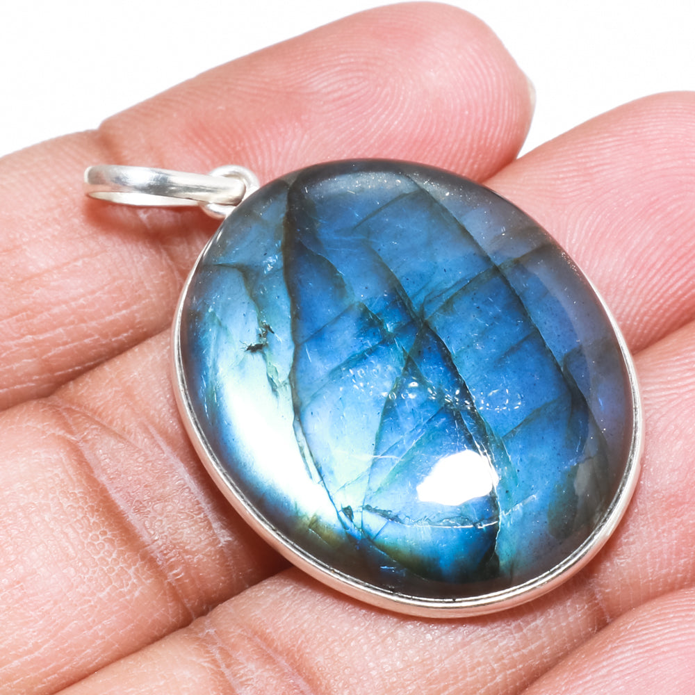 Natural Dark Gray Labradorite Pendant Fine Gemstone Pendant 