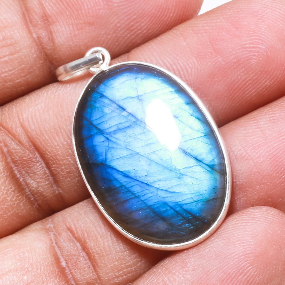 Natural Dark Gray Labradorite Pendant Fine Gemstone Pendant 