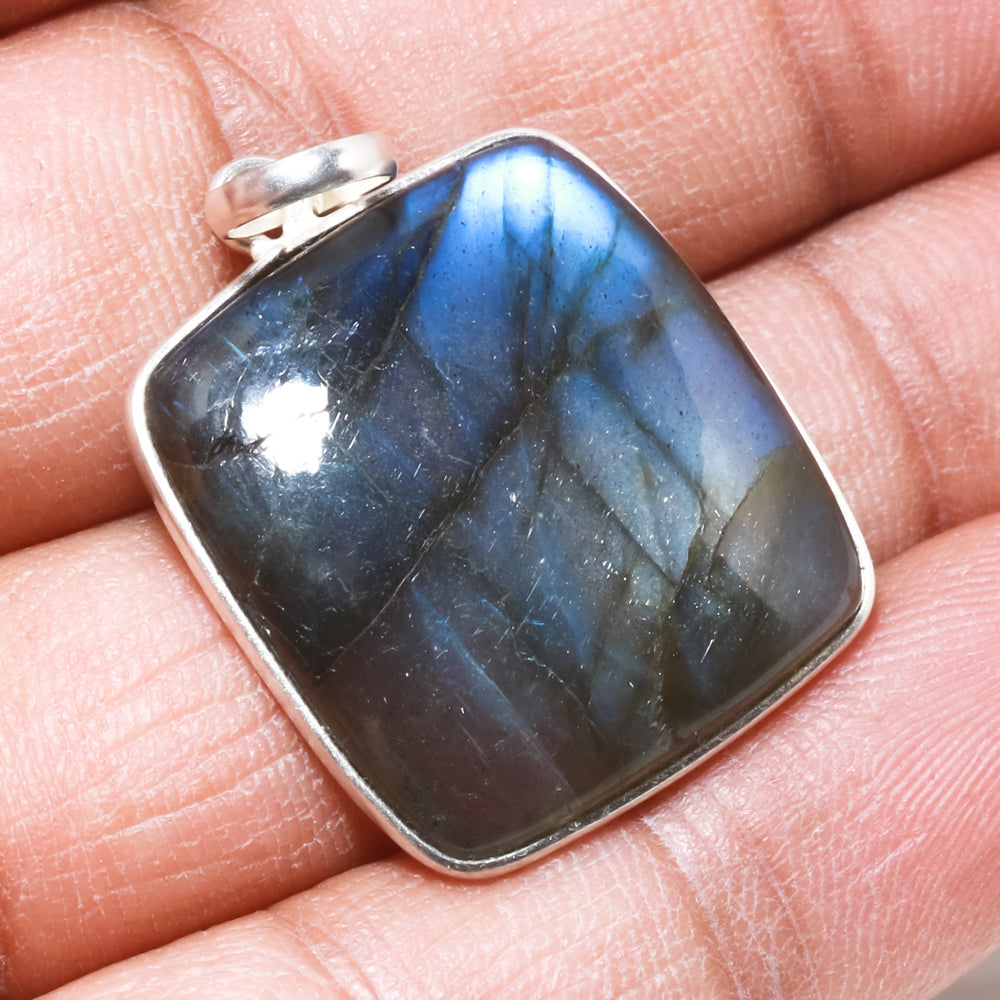 Natural Dark Gray Labradorite Pendant Fine Gemstone Pendant 