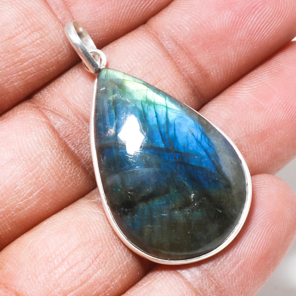 Natural Dark Gray Labradorite Pendant Fine Gemstone Pendant 