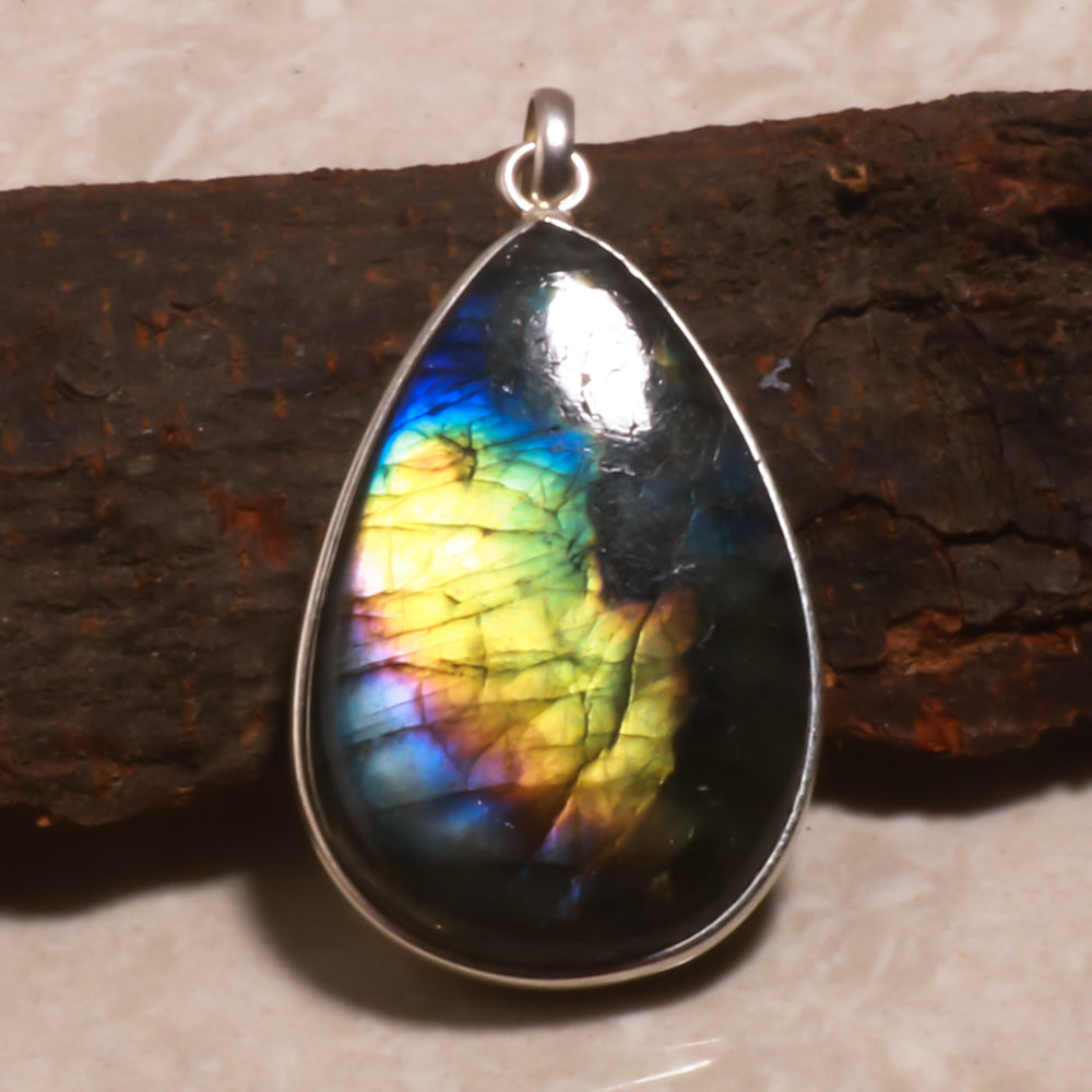 Natural Dark Gray Labradorite Pendant Fine Gemstone Pendant 