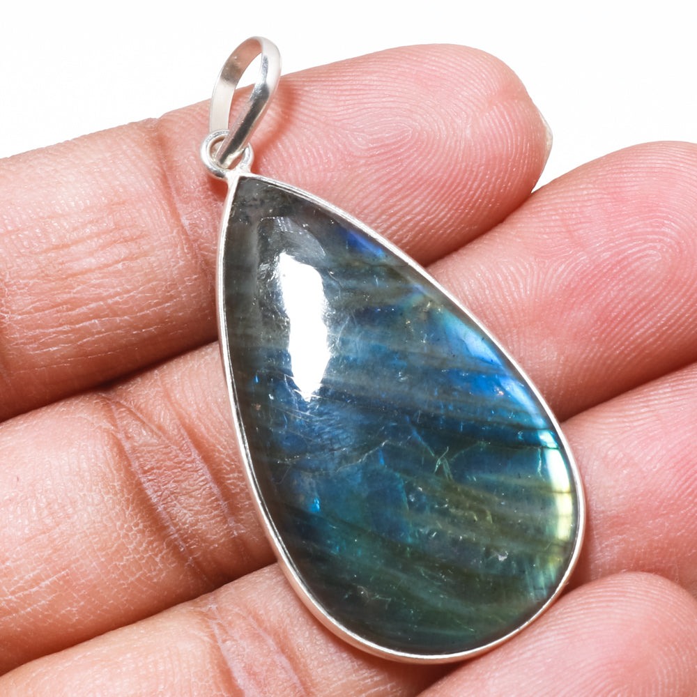 Natural Dark Gray Labradorite Pendant Fine Gemstone Pendant 