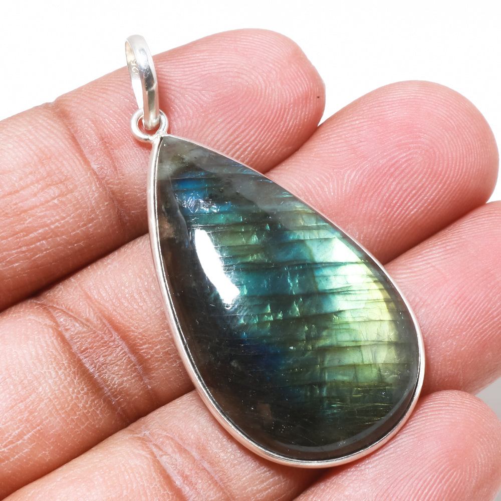 Natural Dark Gray Labradorite Pendant Fine Gemstone Pendant 