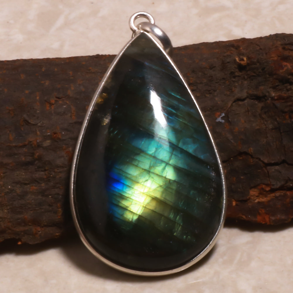 Natural Dark Gray Labradorite Pendant Fine Gemstone Pendant 