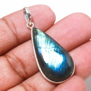 Natural Dark Gray Labradorite Pendant Fine Gemstone Pendant 