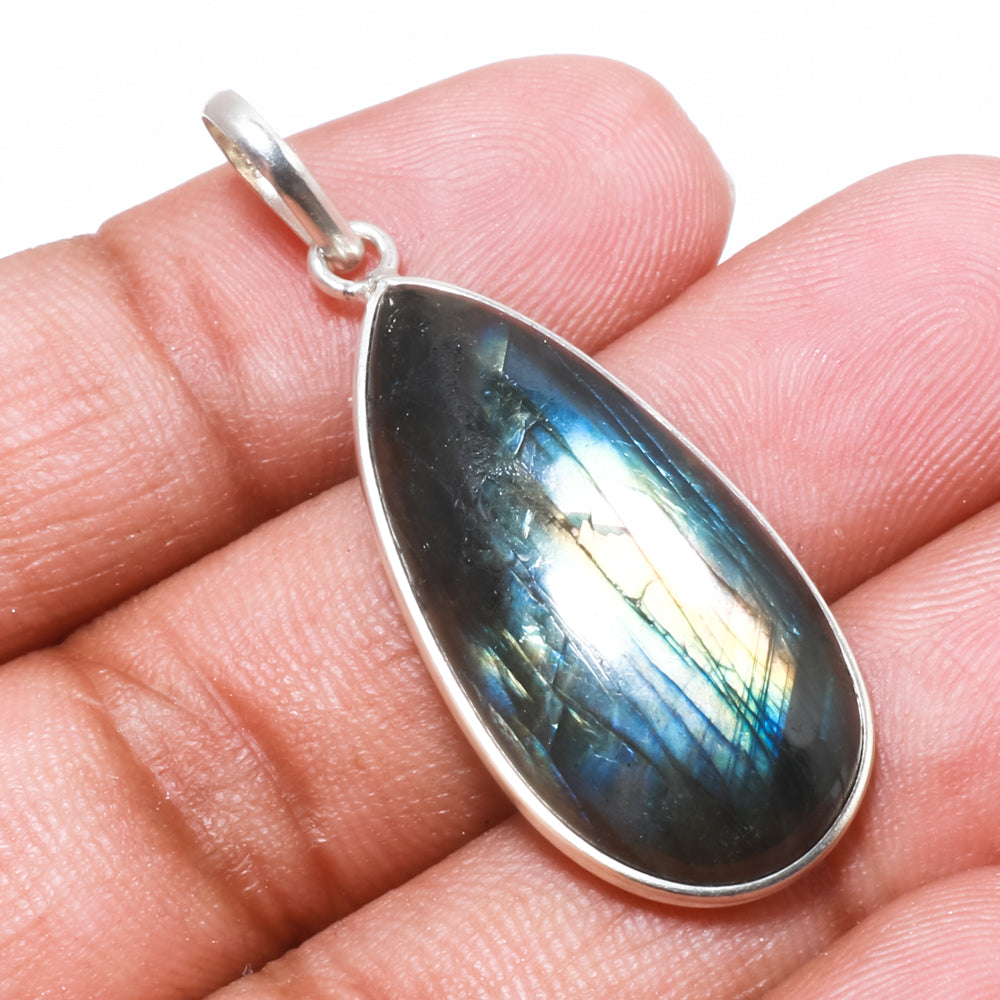 Natural Dark Gray Labradorite Pendant Fine Gemstone Pendant 