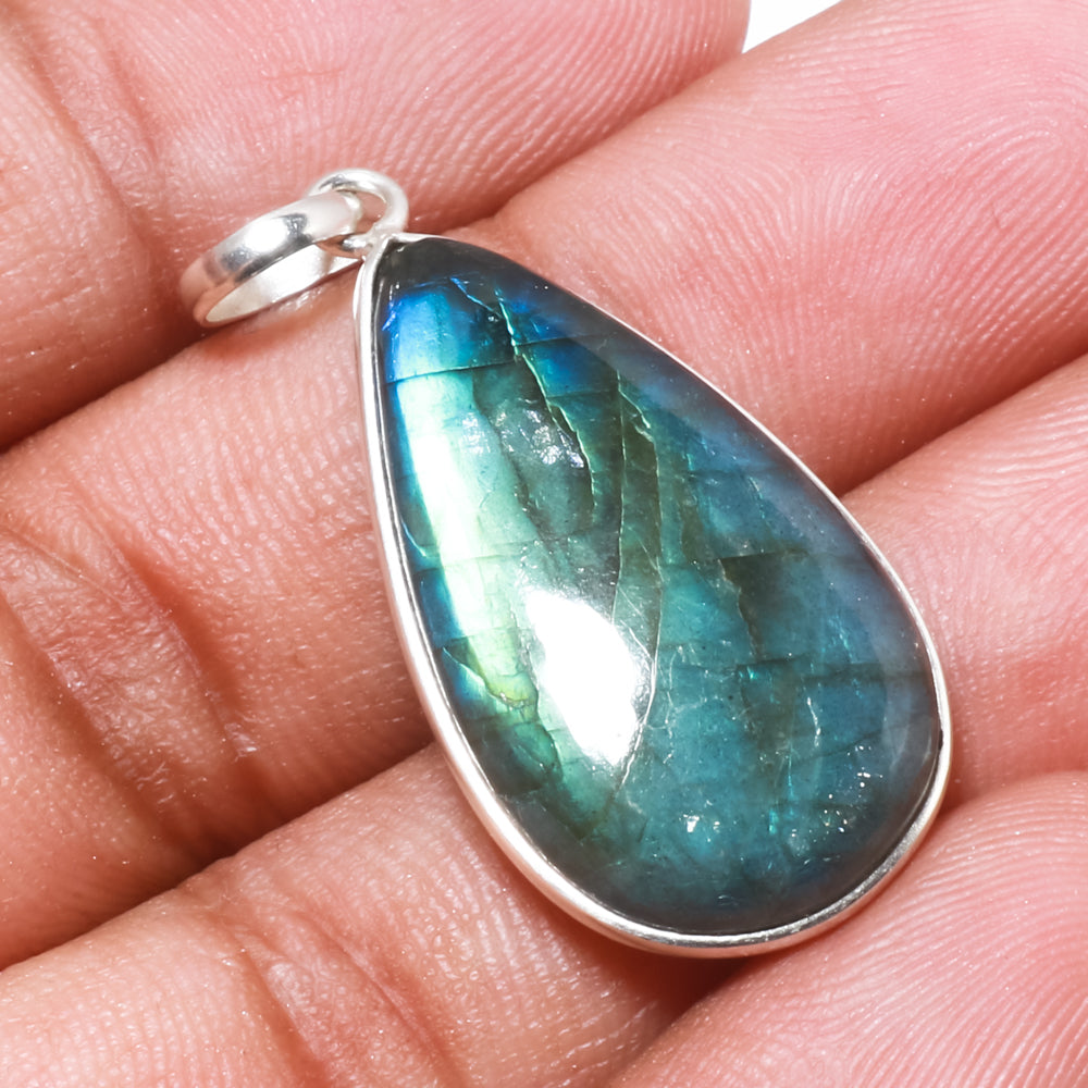 Natural Dark Gray Labradorite Pendant Fine Gemstone Pendant 