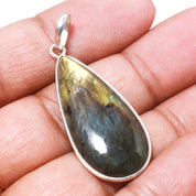 Natural Dark Gray Labradorite Pendant Fine Gemstone Pendant 