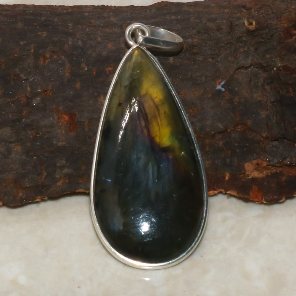 Natural Dark Gray Labradorite Pendant Fine Gemstone Pendant 