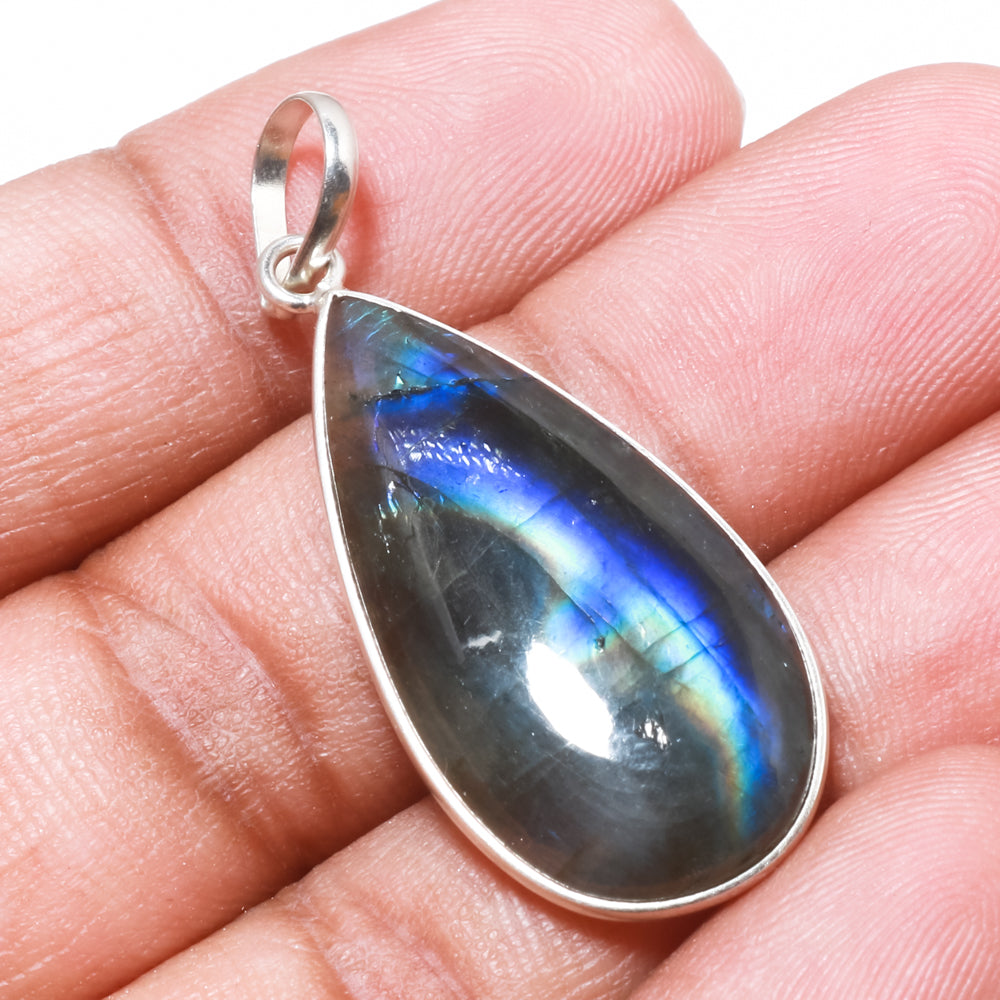 Natural Dark Gray Labradorite Pendant Fine Gemstone Pendant 