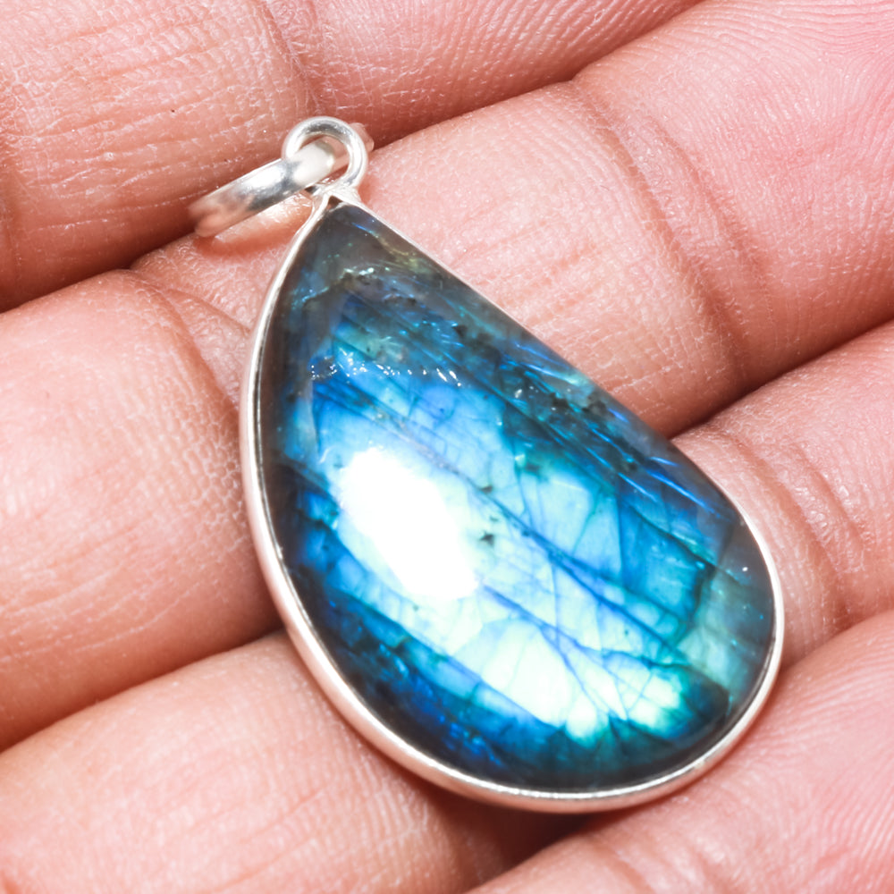 Natural Dark Gray Labradorite Pendant Fine Gemstone Pendant 