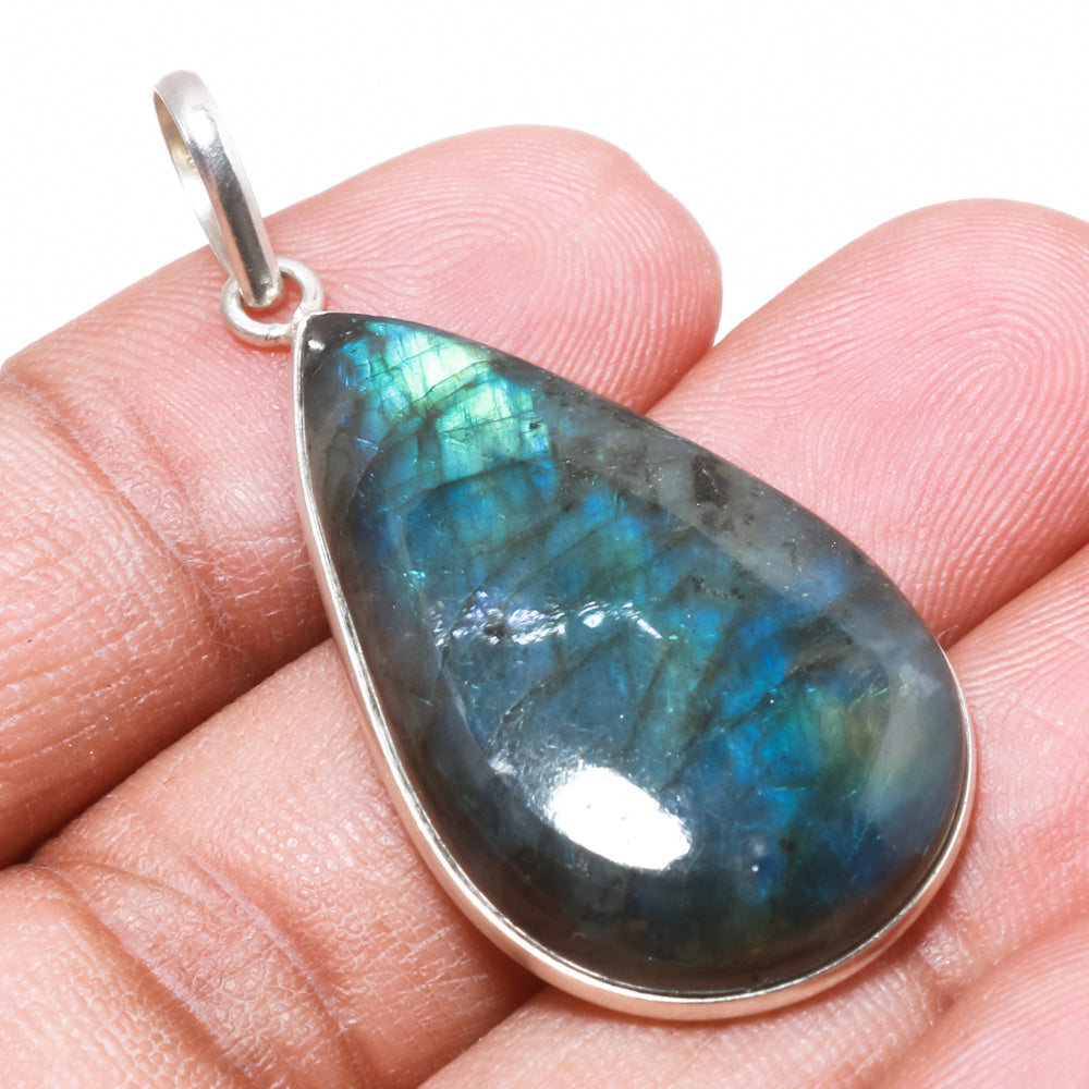 Natural Dark Gray Labradorite Pendant Fine Gemstone Pendant 