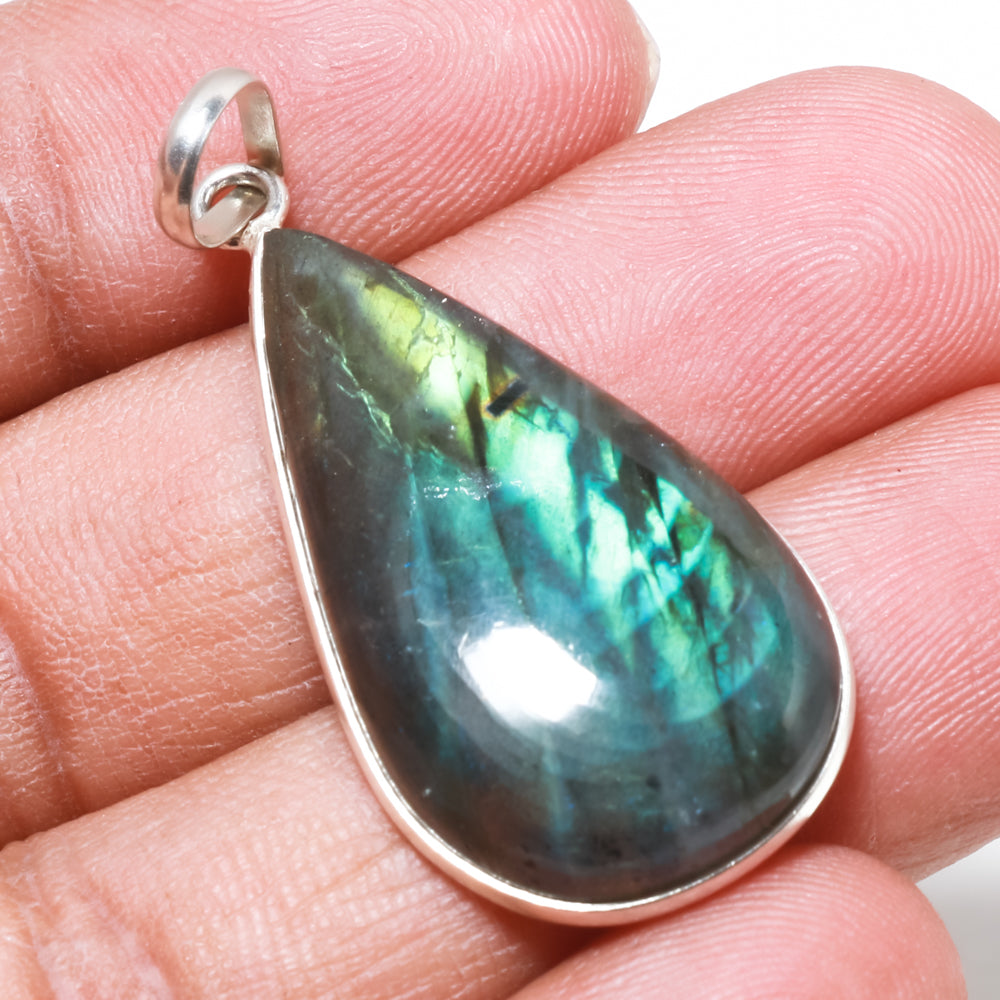 Natural Dark Gray Labradorite Pendant Fine Gemstone Pendant 