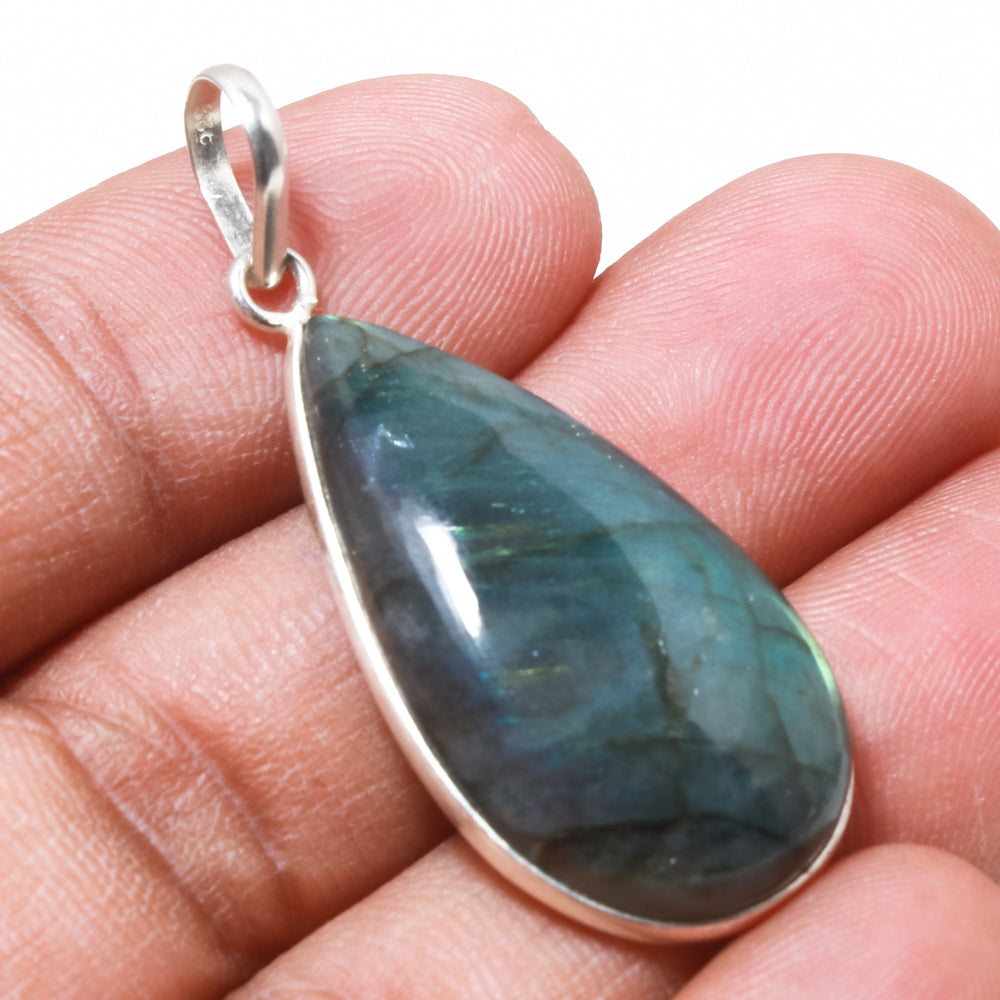 Natural Dark Gray Labradorite Pendant Fine Gemstone Pendant 