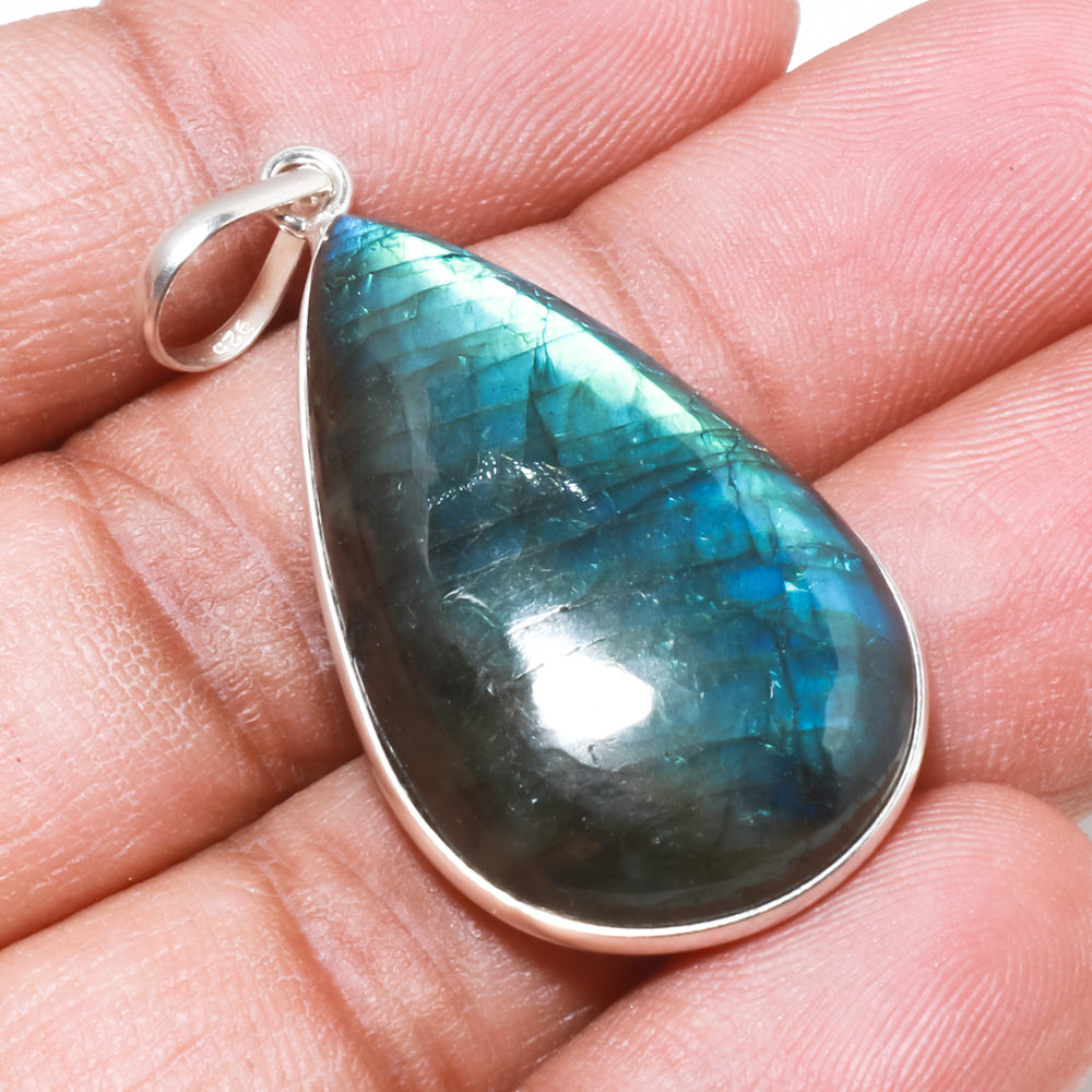 Natural Dark Gray Labradorite Pendant Fine Gemstone Pendant 