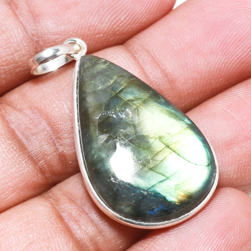 Natural Dark Gray Labradorite Pendant Fine Gemstone Pendant 