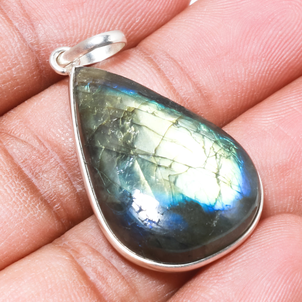 Natural Dark Gray Labradorite Pendant Fine Gemstone Pendant 