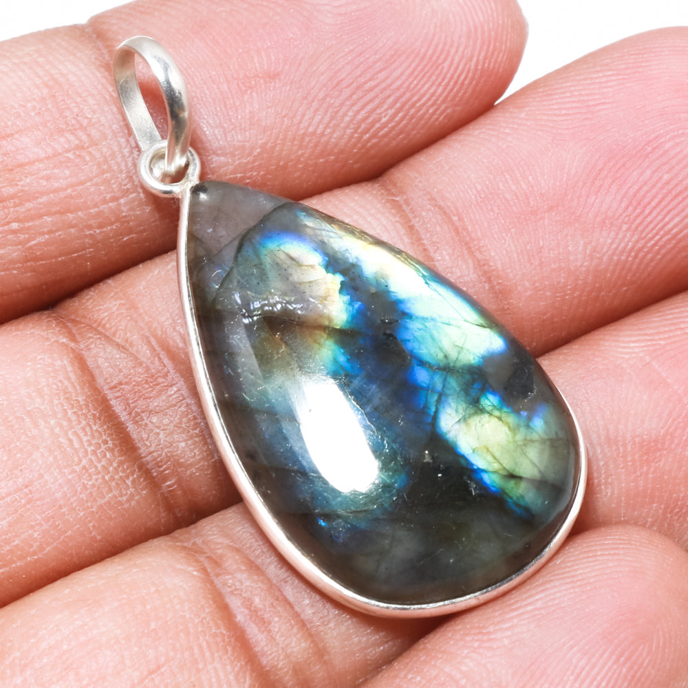 Natural Dark Gray Labradorite Pendant Fine Gemstone Pendant 