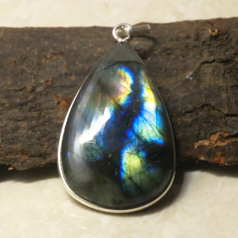 Natural Dark Gray Labradorite Pendant Fine Gemstone Pendant 