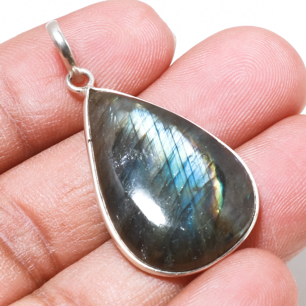 Natural Dark Gray Labradorite Pendant Fine Gemstone Pendant 