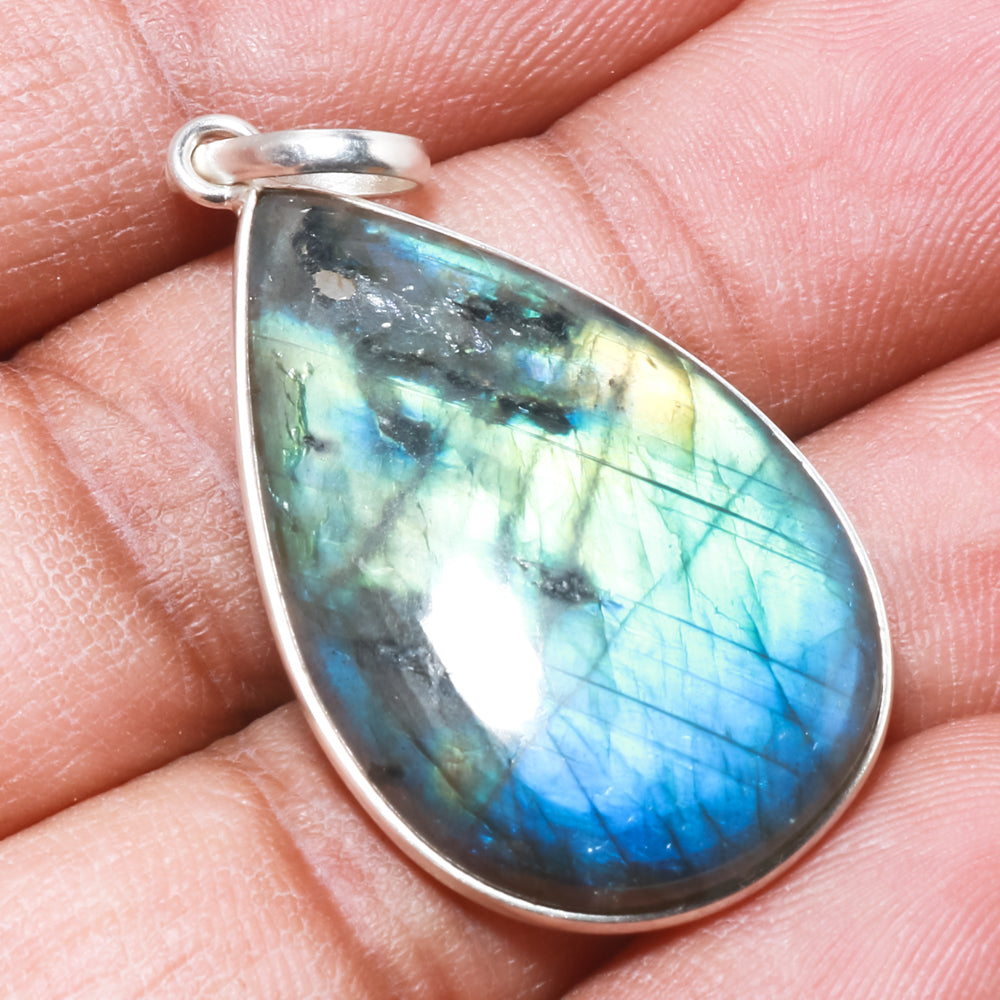 Natural Dark Gray Labradorite Pendant Fine Gemstone Pendant 