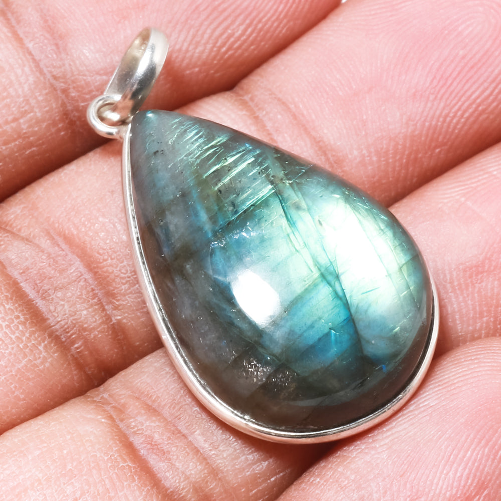 Natural Dark Gray Labradorite Pendant Fine Gemstone Pendant 