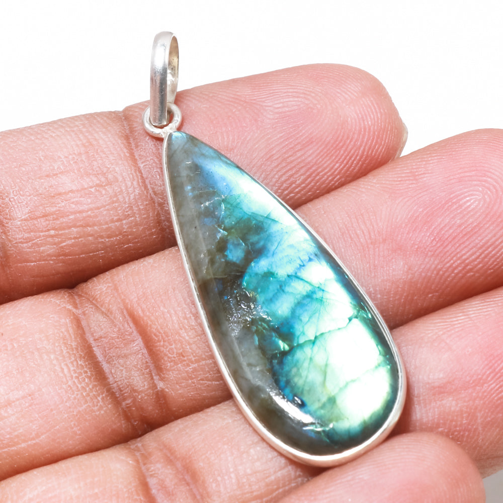 Natural Dark Gray Labradorite Pendant Fine Gemstone Pendant 