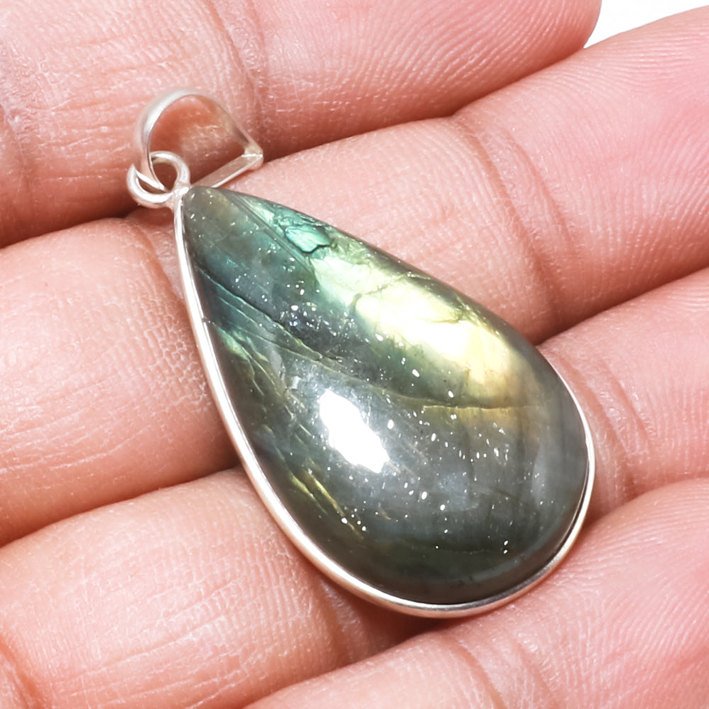 Natural Dark Gray Labradorite Pendant Fine Gemstone Pendant 