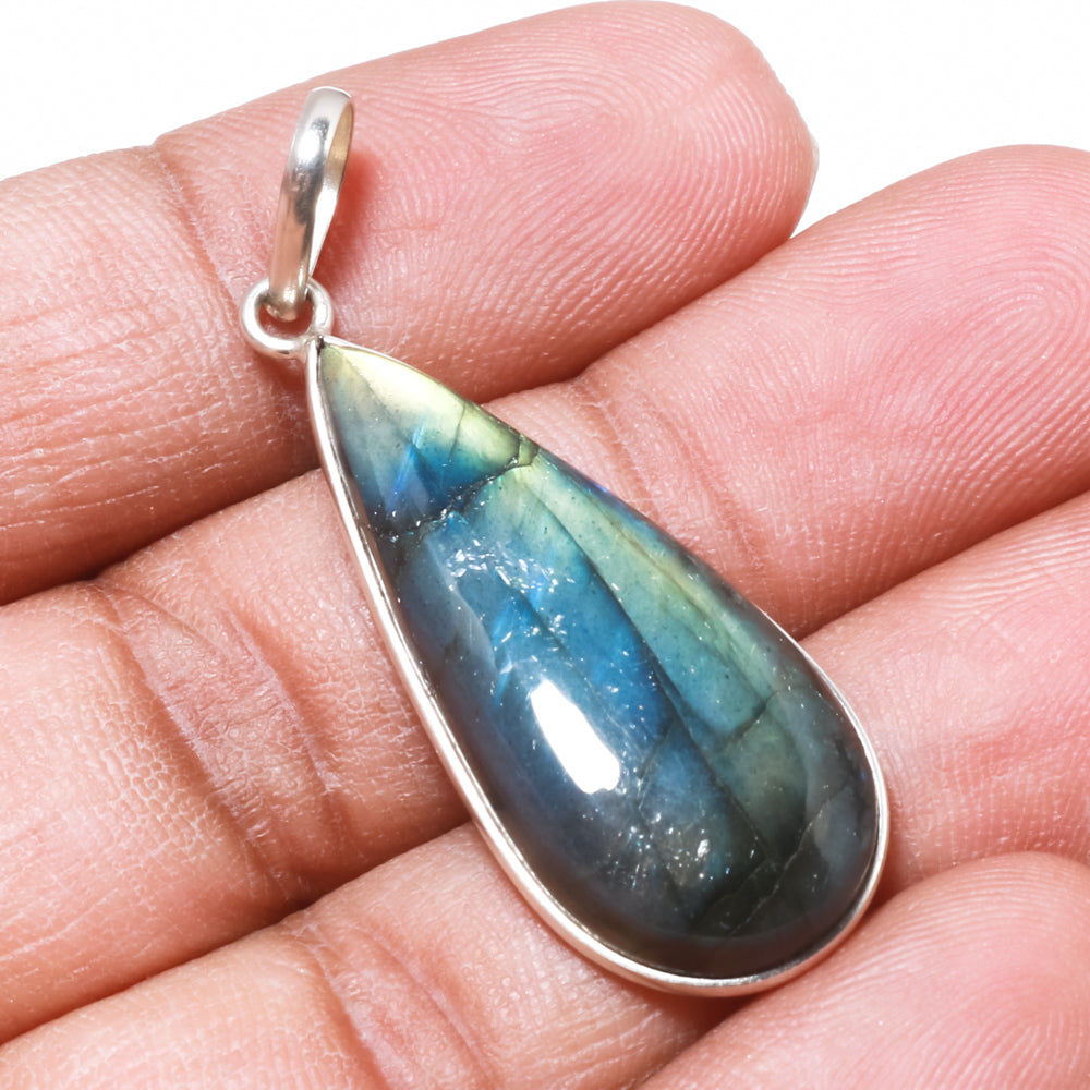 Natural Dark Gray Labradorite Pendant Fine Gemstone Pendant 