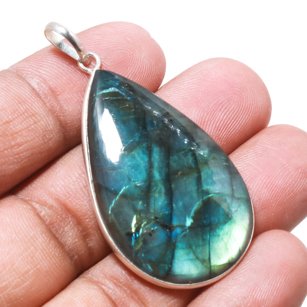 Natural Dark Gray Labradorite Pendant Fine Gemstone Pendant 