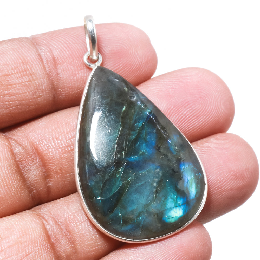 Natural Dark Gray Labradorite Pendant Fine Gemstone Pendant 