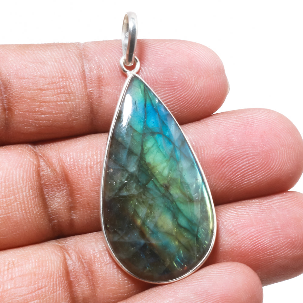 Natural Dark Gray Labradorite Pendant Fine Gemstone Pendant 