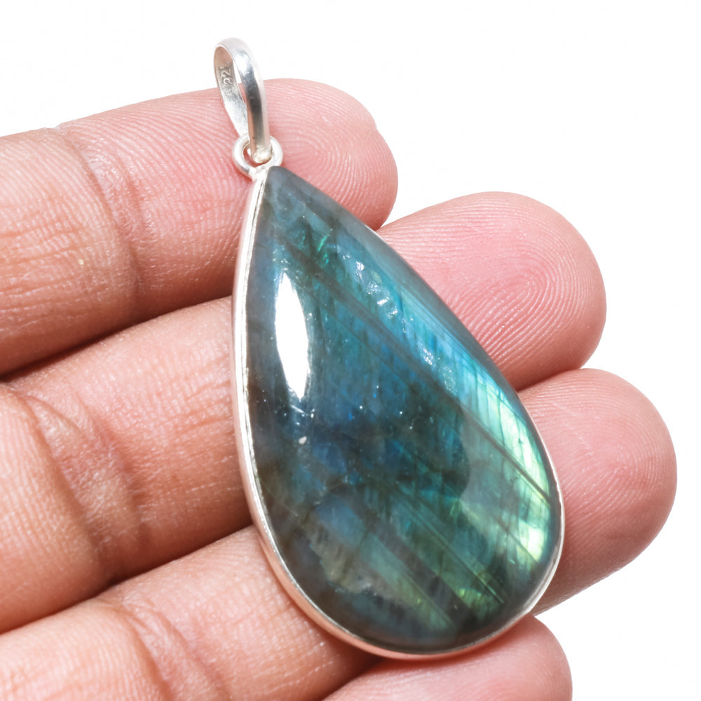 Natural Dark Gray Labradorite Pendant Fine Gemstone Pendant 