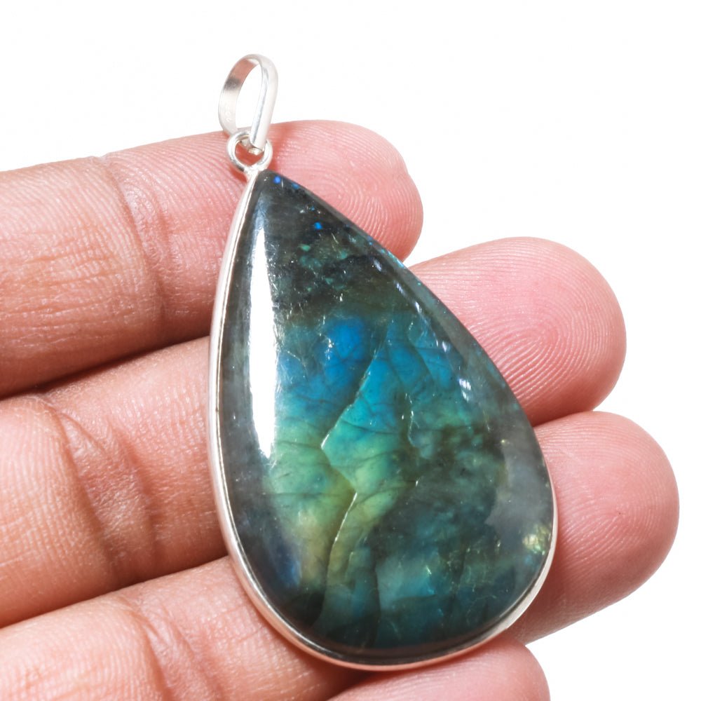 Natural Dark Gray Labradorite Pendant Fine Gemstone Pendant 