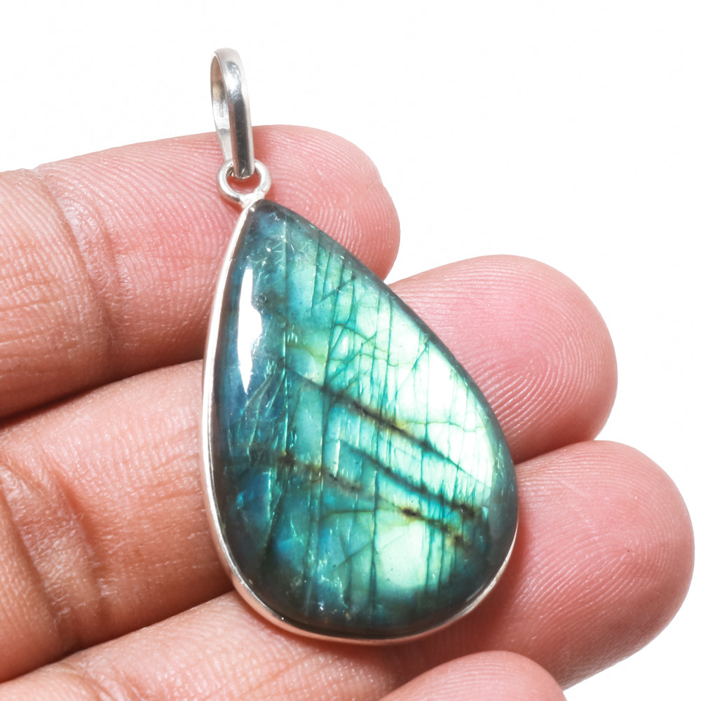 Natural Dark Gray Labradorite Pendant Fine Gemstone Pendant 