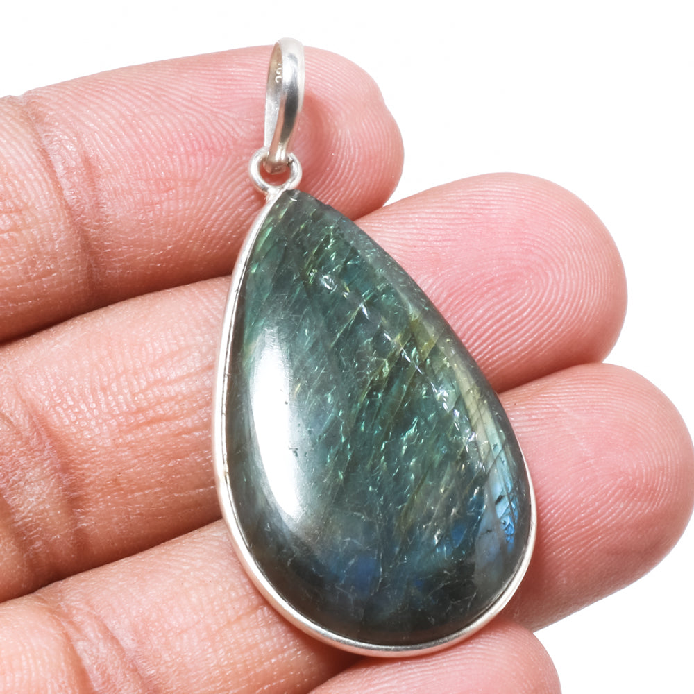 Natural Dark Gray Labradorite Pendant Fine Gemstone Pendant 