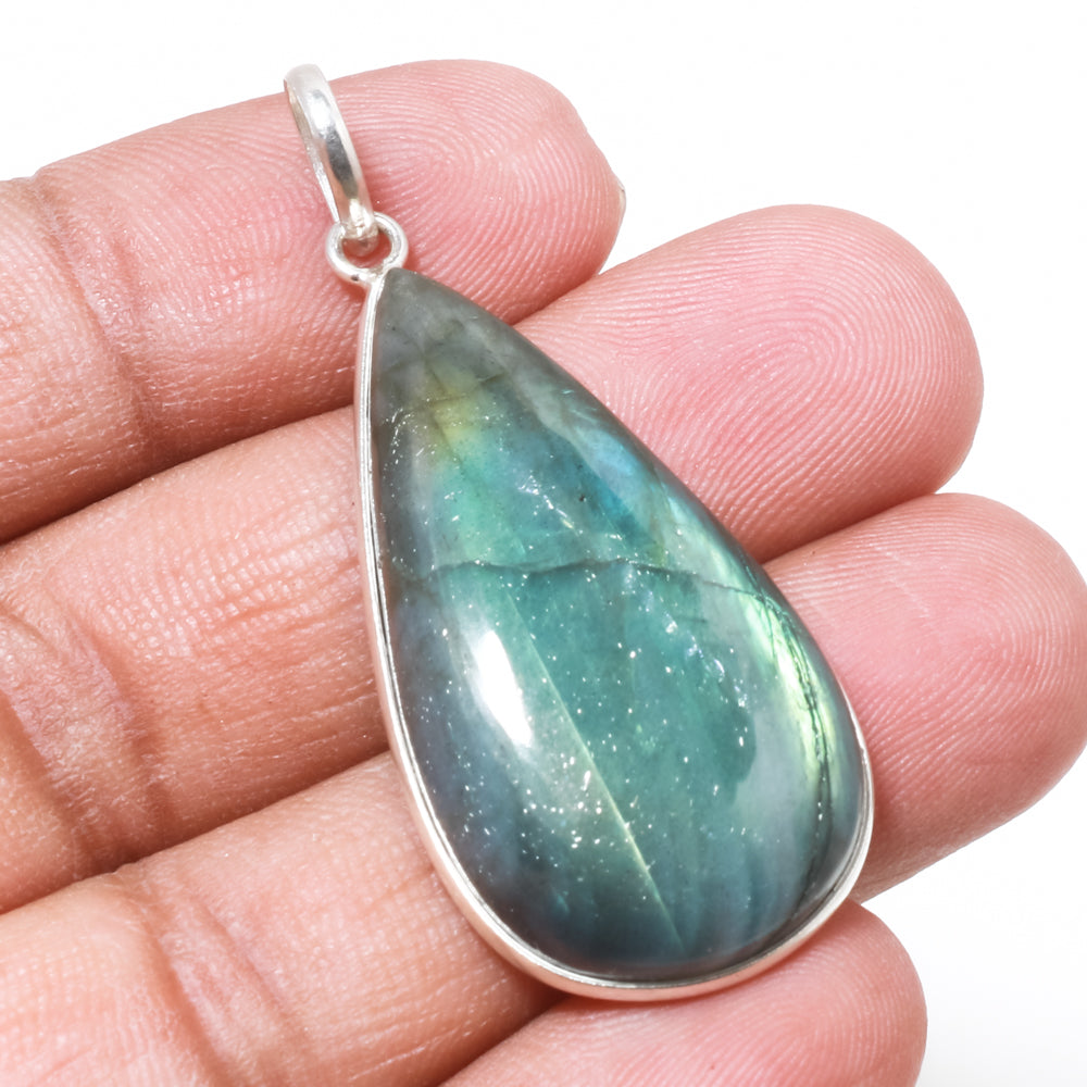 Natural Dark Gray Labradorite Pendant Fine Gemstone Pendant 