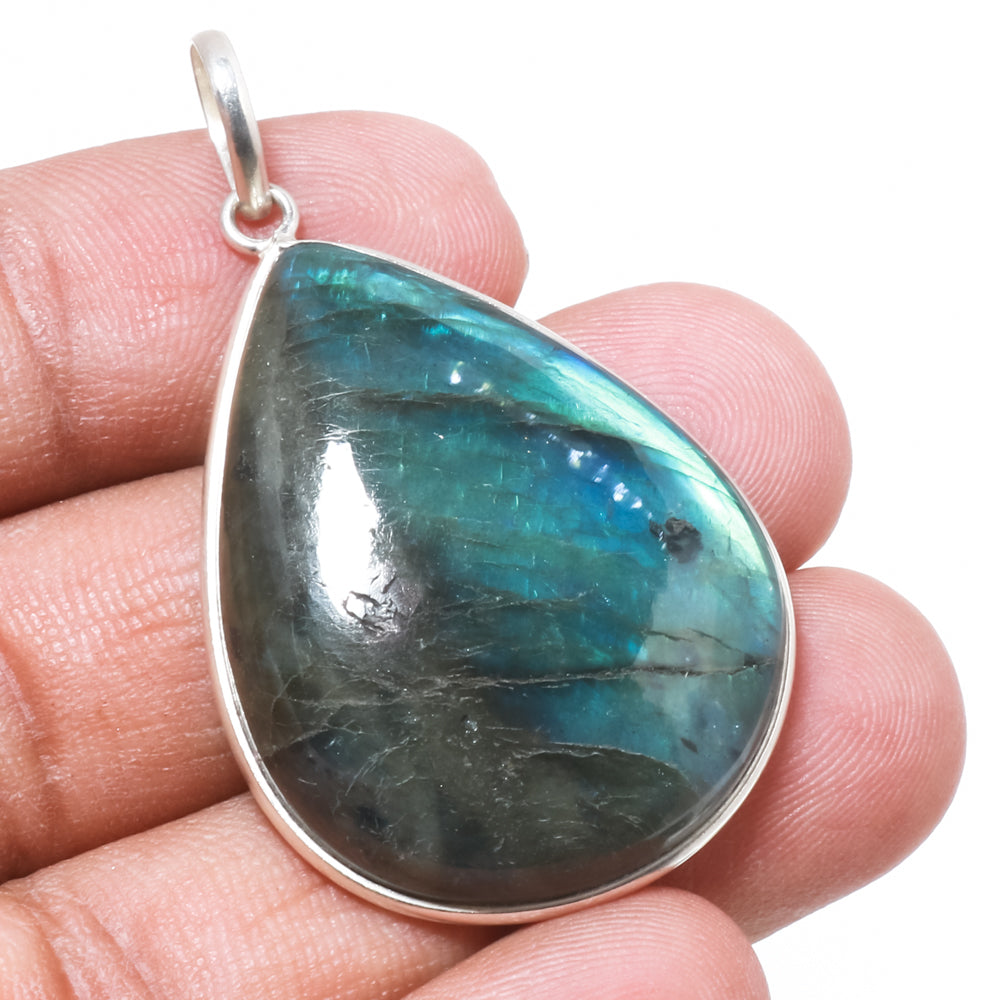 Natural Dark Gray Labradorite Pendant Fine Gemstone Pendant 