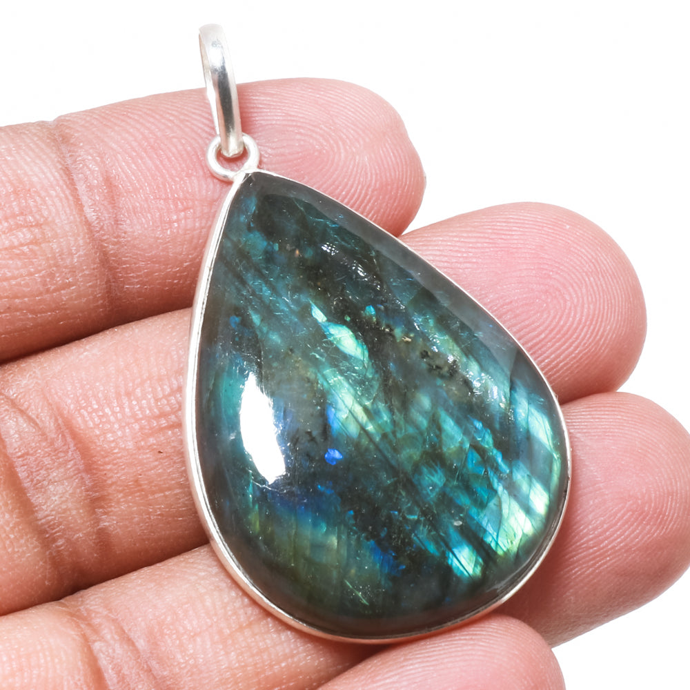 Natural Dark Gray Labradorite Pendant Fine Gemstone Pendant 